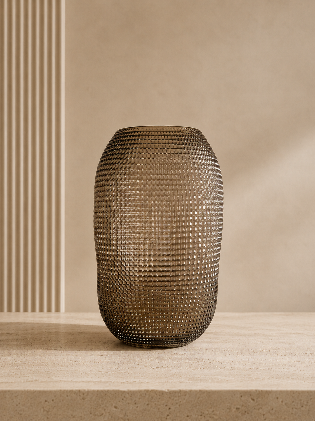 Smoked Ripple Vase in textured glass, part of the Nilvara selection