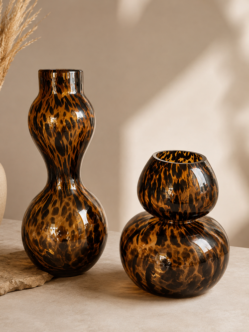 Nocturne Amber Vase Set in decorative glass construction, part of the Nilvara selection