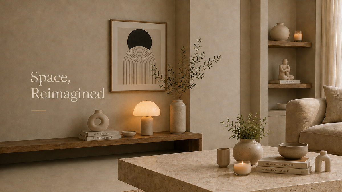 The same corner composed, with pieces grouped on the console and the wall no longer empty